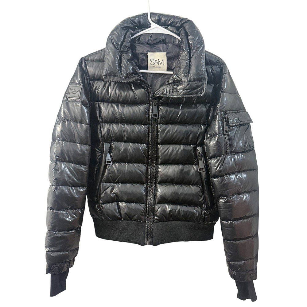 SAM New York Women Black Freestyle Down Puffer Bomber Jacket Size M